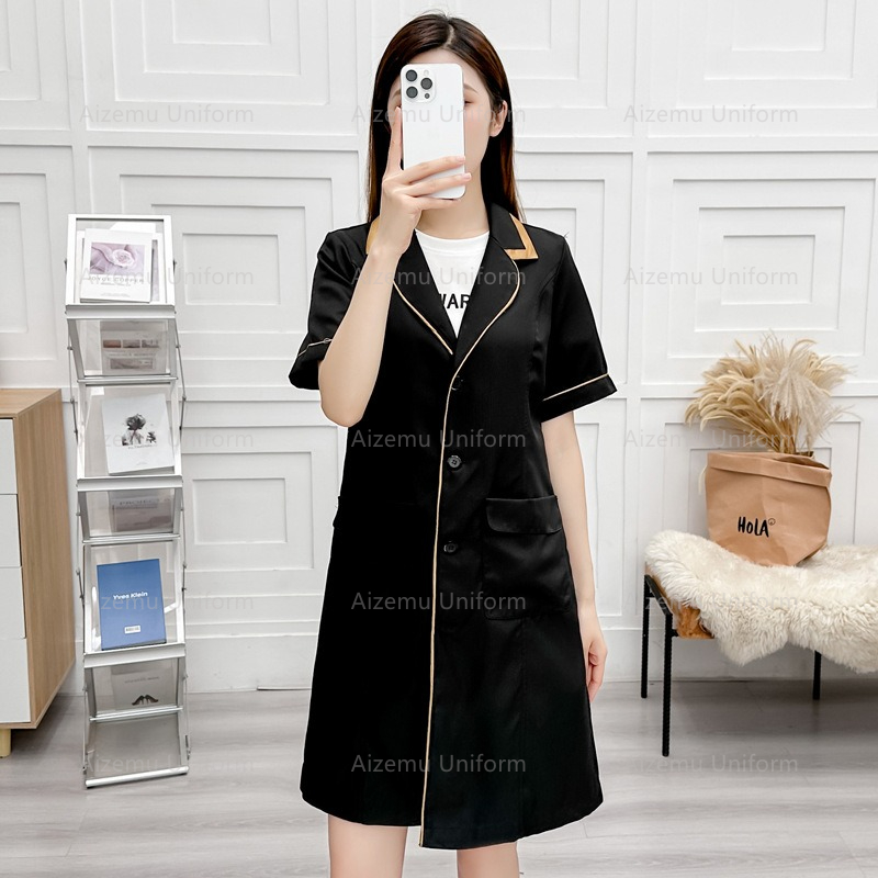 Medical Lab Logo - Uniforme de beleza preto com roupão