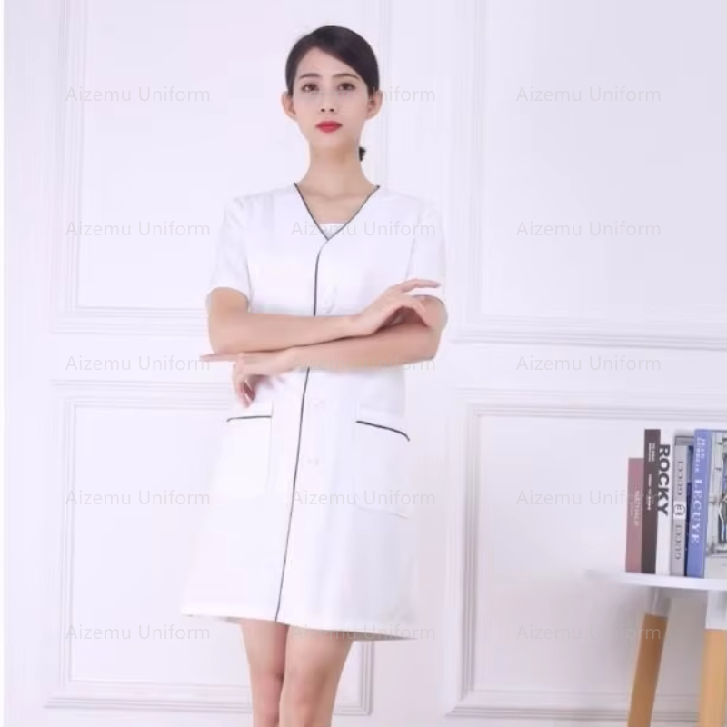 Uniforme branco para salão de  - Medical Lab Logo avaliação e preço