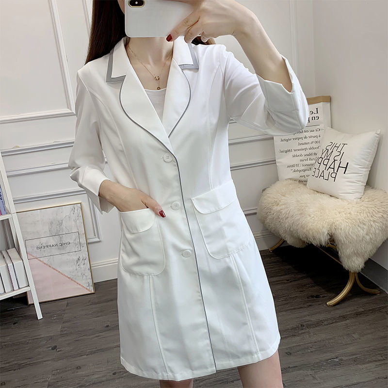 Branco curto uniforme de belez - Medical Lab Logo avaliação e preço