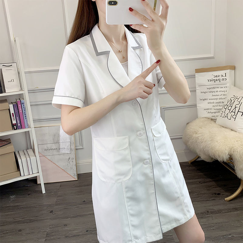 Branco curto uniforme de belez - Medical Lab Logo avaliação e preço