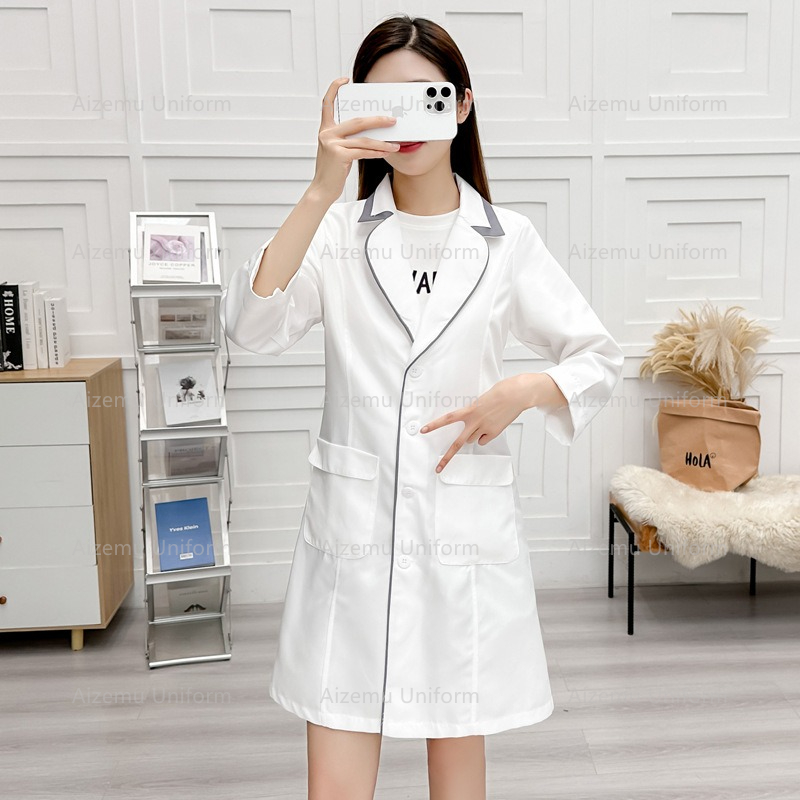 Uniforme de beleza preto com r - Medical Lab Logo avaliação e preço